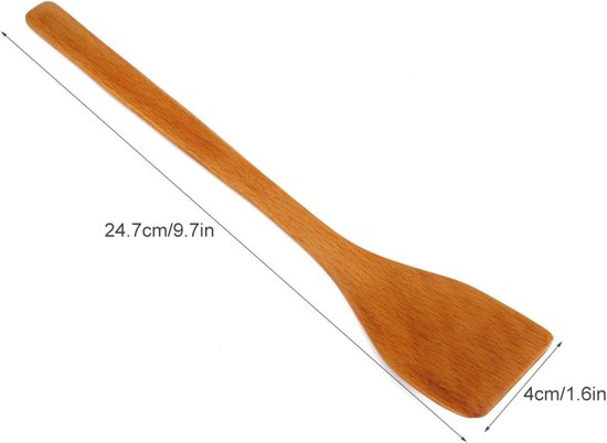 Spatel, 24,7 cm houten spatel, keukengerei, anti-aanbak turner schep bakken schep schep, voor het bakken van taarten en rijst (houtkleur) — afbeelding 2