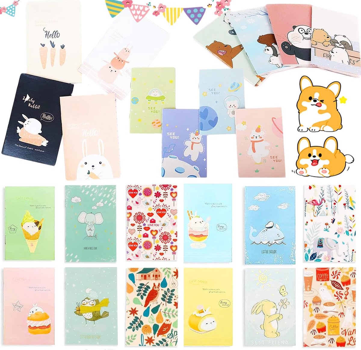24 Stuks Mini Dagboek Notebook Klein, Kleine Zak Notebook Cartoon, Mini Notitieblokken Cartoon Kinderen, Mini-Notitieboeken voor Kinderen, Voor Notities, Dagelijkse Herinneringen, School(Kleur)