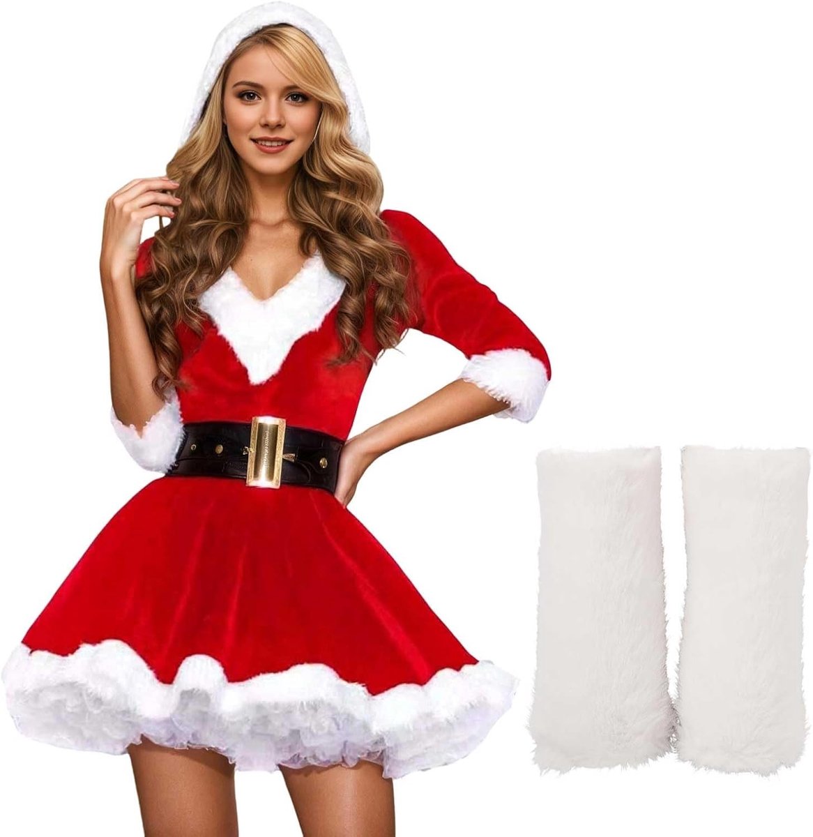 Kerstmankostuum voor feestelijke gelegenheden, lingerie met mouwen en kousen voor kerstfeesten