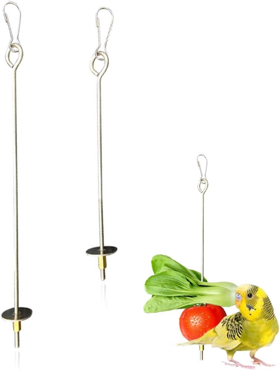 2 stuks fruitspies voor papegaaien van roestvrij staal, accessoires om op te hangen aan de kooi voor levensmiddelen, fruitschaal voor vogels van roestvrij staal, papegaaihouder voor fruit