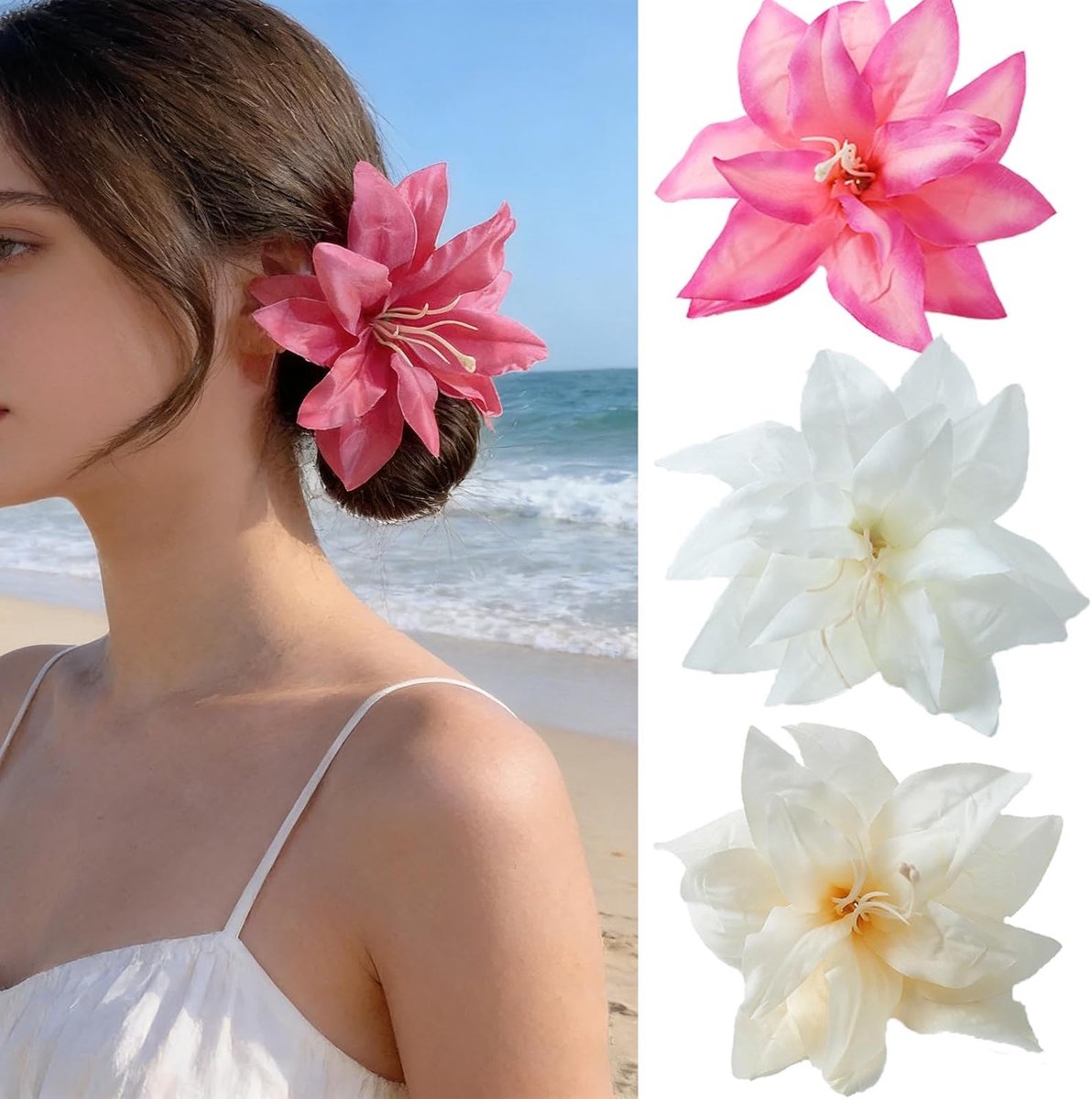 13 cm grote stof bloem haarclip bloemen haarspeld Hawaiiaanse clip tropische bloem voor strand party bruiloft zee vakantie bruid haaraccessoires voor vrouwen (roze)