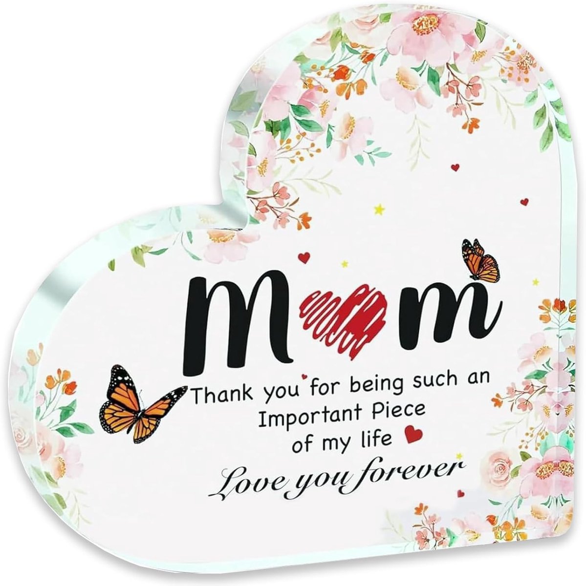 Moederdagcadeau – hart van transparant acryl voor mama – cadeau-idee voor verjaardag / Kerstmis – elegante decoratie voor tafel/kantoor/slaapkamer – duurzaam en ontroerend