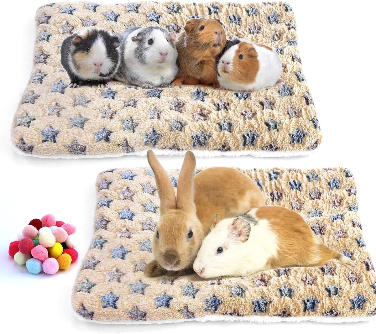 2 stuks bedmatten voor kleine dieren, 32 x 25 cm, pluche bed voor kleine dieren, warme winternestmatten, bedmat voor kittens, konijnen, chinchilla, eekhoorns, cavia's
