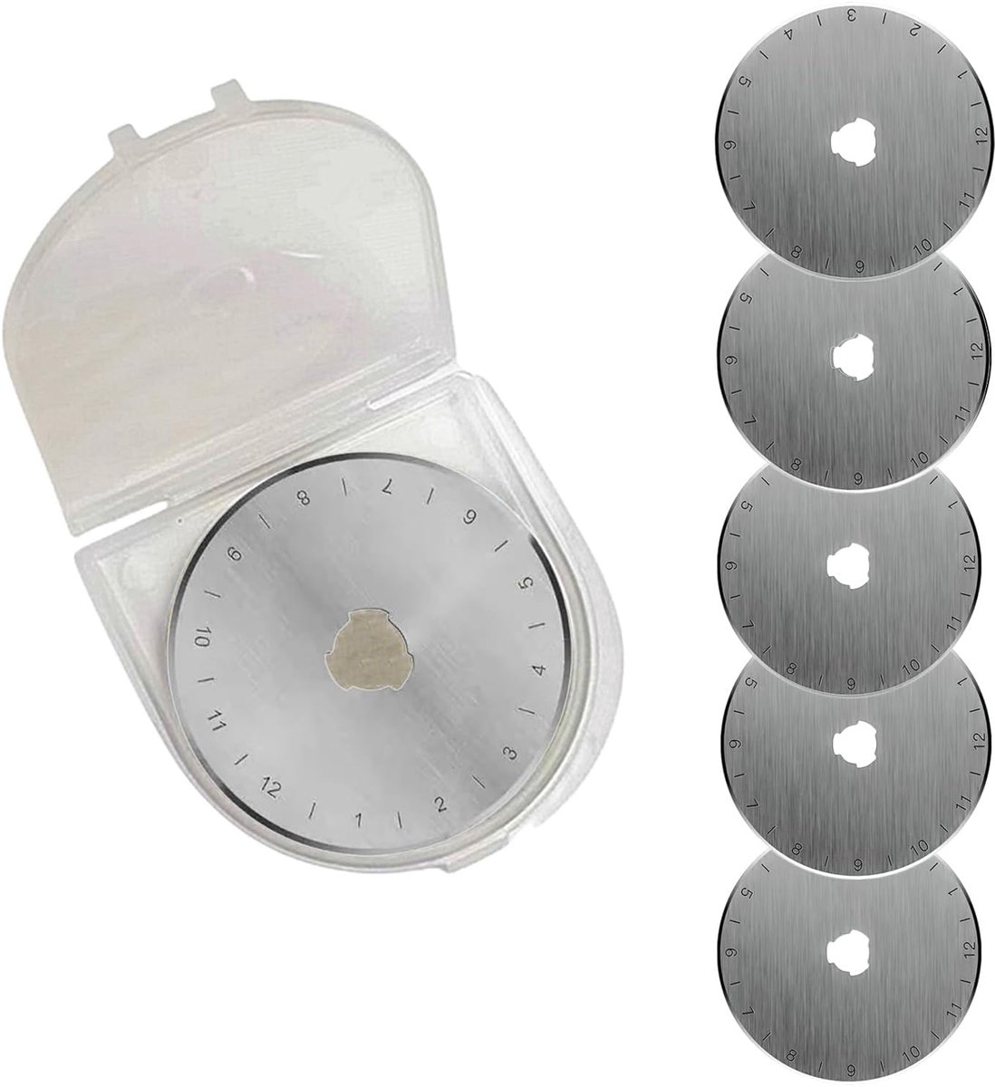 5 Stks 45 mm Rotary Cutter Blades met Opbergkoffer Ronde Cutter Vervanging Stof Snijbladen Refill voor Quilten Scrapbooking Naaien Papier Art Crafts, Stijl 2