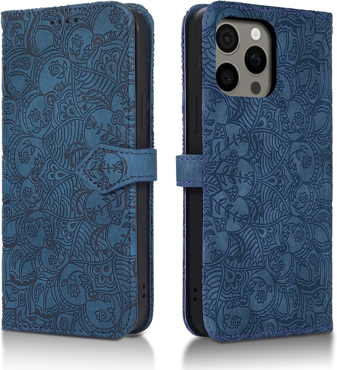 Beschermhoesje voor iPhone 16 Pro Max 5G, PU-leer, klaphoes met magneetsluiting voor iPhone 16 Pro Max 5G, flip wallet cover case met iPhone 16 Pro Max 5G, blauw