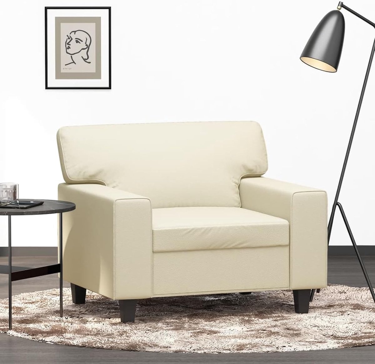 Fauteuil crème 60 cm kunstleer leesstoel slaapstoel lounge stoel relax-bank voor woonkamer slaapkamer senioren 359408