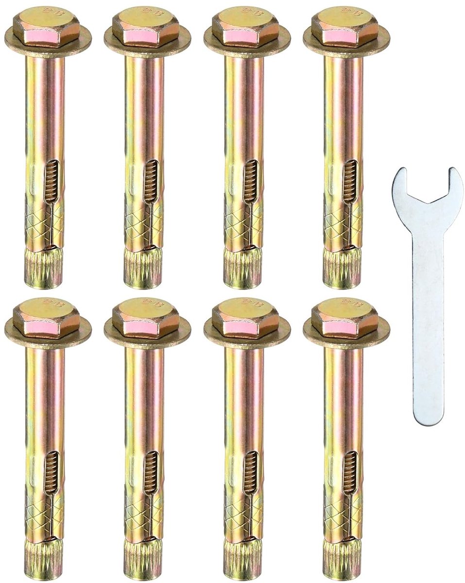8-pack zeskantige expansieschroeven, M10 x 80 mm, verzinkt staal, ijzercarbon, met sleutel van 17 mm, corrosiebestendige schroef voor betonnen wanden/massieve bakstenen/blokken