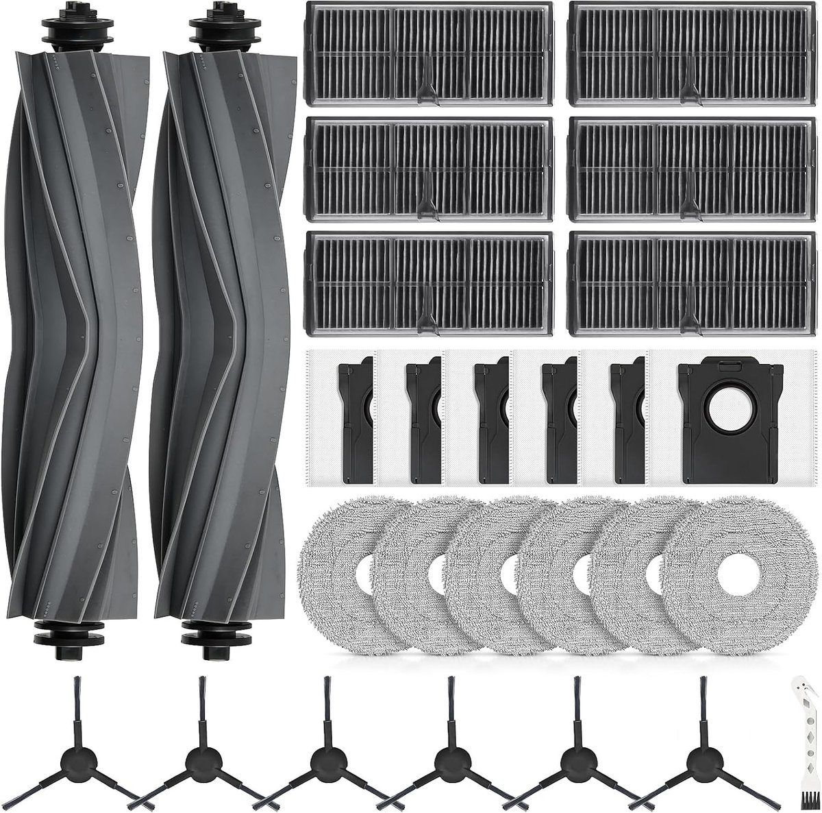 27 stuks accessoires voor Dreame L10s Ultra Gen 2 / L10s Pro Ultra Heat / X30 Ultra/Mova E30 Ultra stofzuigerrobot | 2 hoofdborstelen, 6 stofzakken, 6 filters, 6 zijborstelen, 6 dweilpads, 1