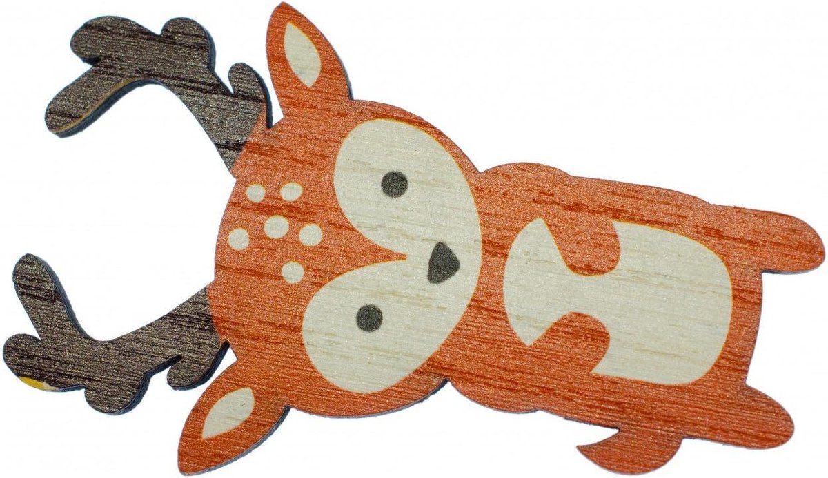 Hert gelaserde broche hout hert rendier damwild bos dier cartoon - handgemaakte modesieraden I reversspeld button pinnen, 71mm, hout, metaal