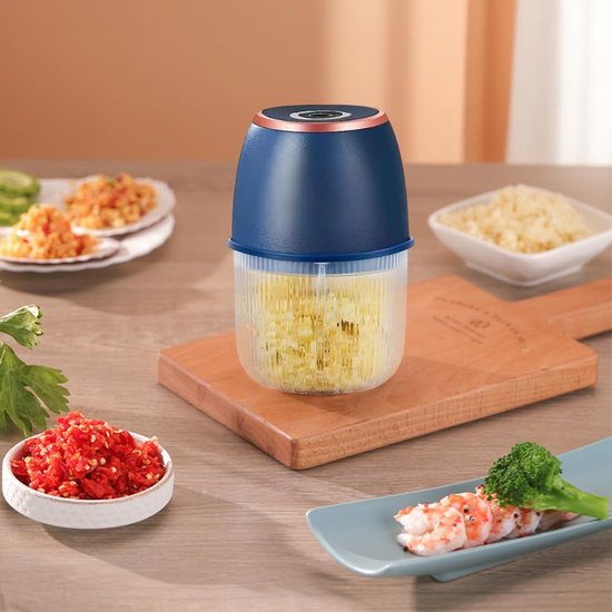 Mini-hakmolen, elektrisch, multifunctioneel, 6-vleugelig roestvrijstalen mes, voor vlees, babyvoeding, fruit, groenten, camping, blauw — afbeelding 3