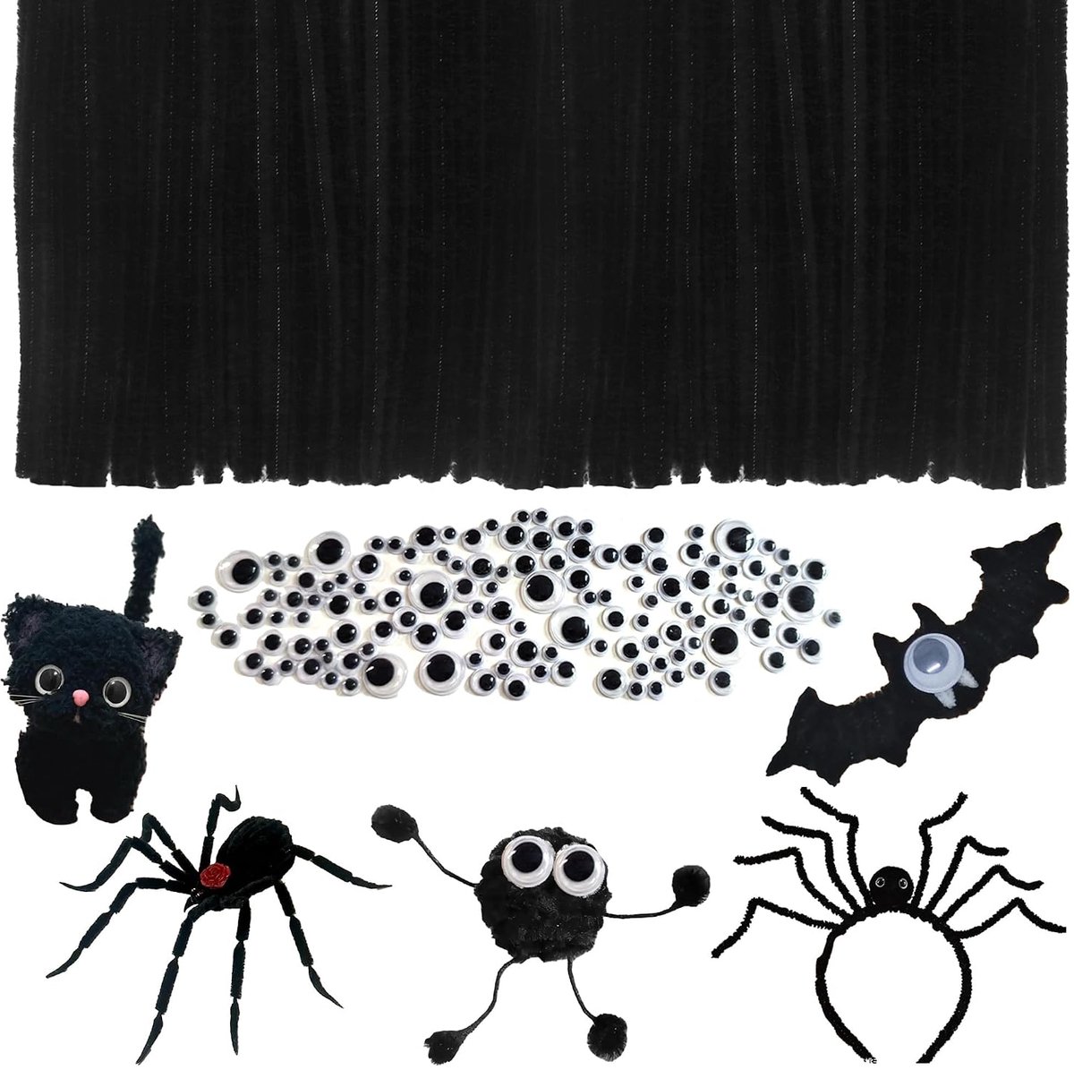 300 pijpenreinigerset, 200 pijpenreinigers +100 beweegbare ogen Halloween