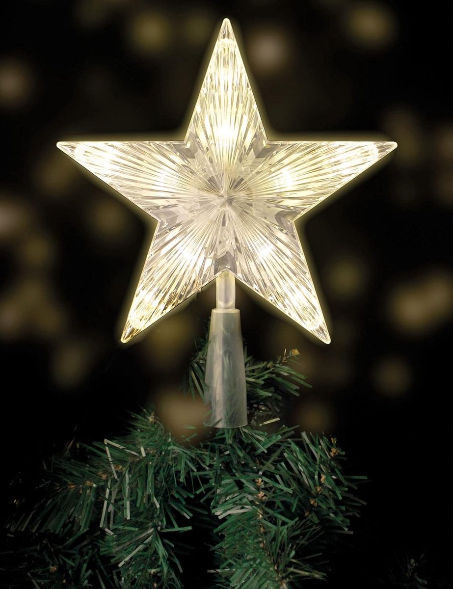 Kerstboompunt met 10 leds, timer/batterij, 18 x 22 cm, in warm wit, stervorm