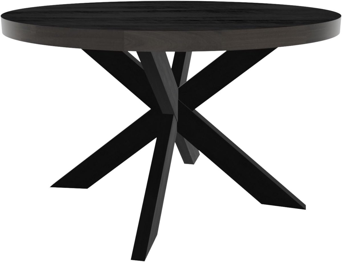 Eettafel Jones rond 130cm zwart duurzaam mangohout ronde tafel