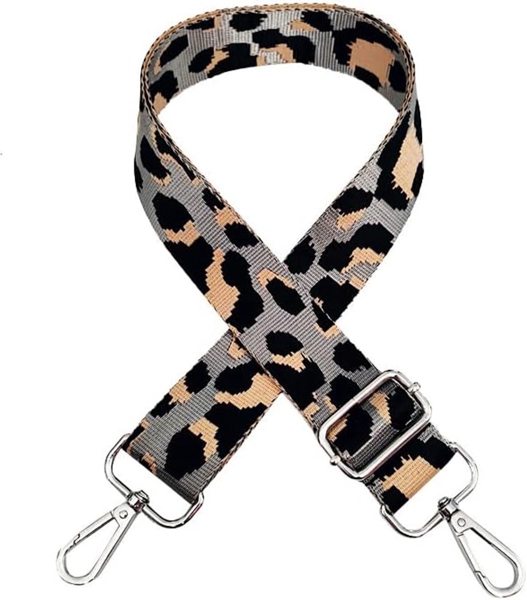 Schouderriem, luipaardpatroon, in lengte verstelbare draagriem voor handtassen, 3,8 cm breed, 75-130 cm, schouderriem, voor heren, zakriem en dames, doe-het-zelf accessoires voor tas - grijs