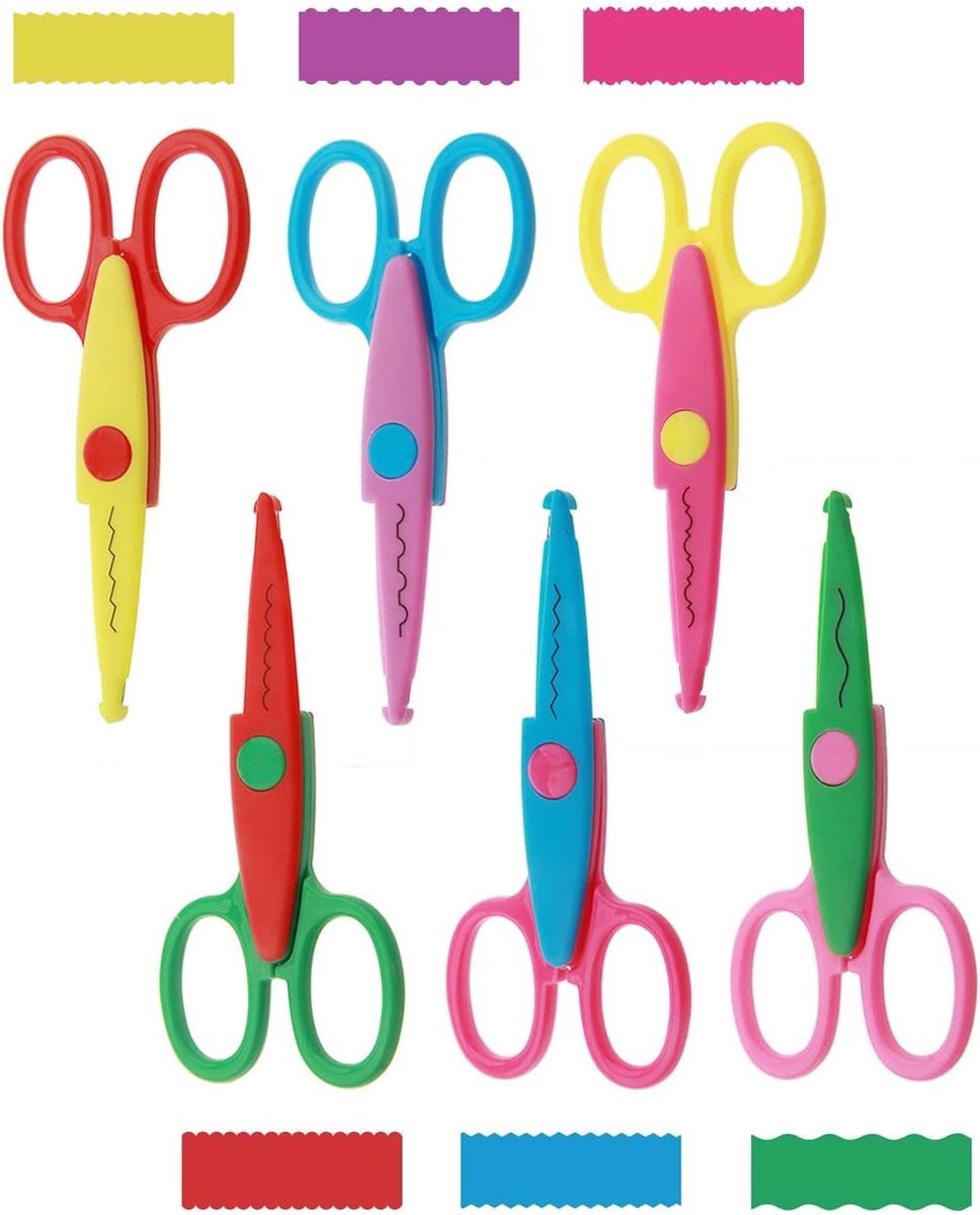 6 stuks knutselschaarset, doe-het-zelf zigzagschaar, kinderschaar, knutselschaar basisschool voor knutselwerk, scrapbooking, kinderdesigns, voor scholieren en leraren