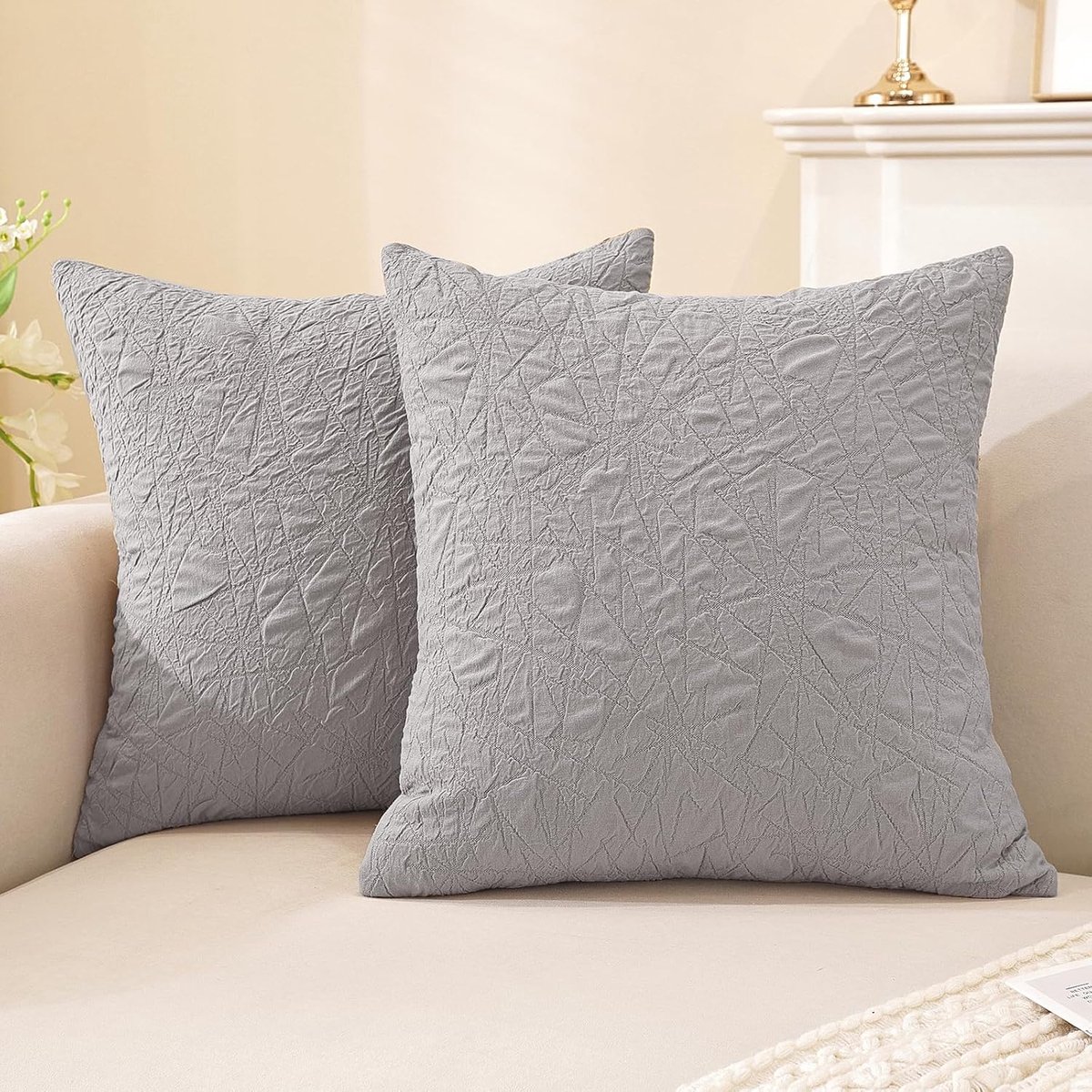 Set Van 2, 45 X 45cm, Kussenslopen Met Verborgen Ritssluiting, Vierkant, Modern Kussenhoezen, Voor Woonkamer, Slaapkamer, Balkon En Buiten, Grijs