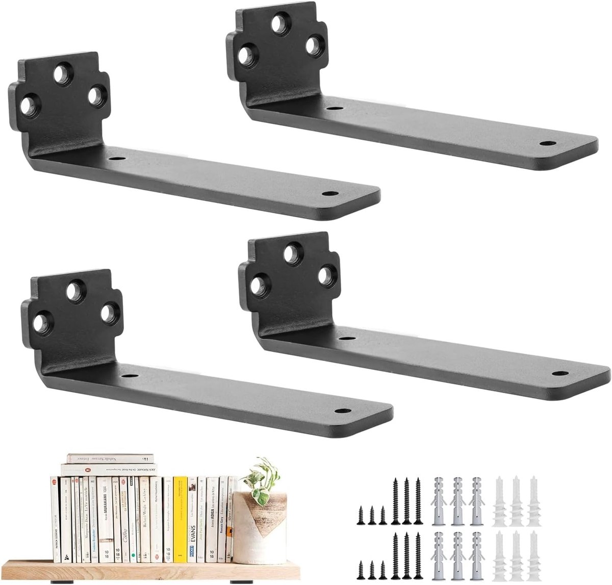 Stevige Wandplank Steun 15 cm - 4 Stuks, Zwart IJzer, Tot 80 kg, Ideaal voor Boekenplanken en Keukenplanken