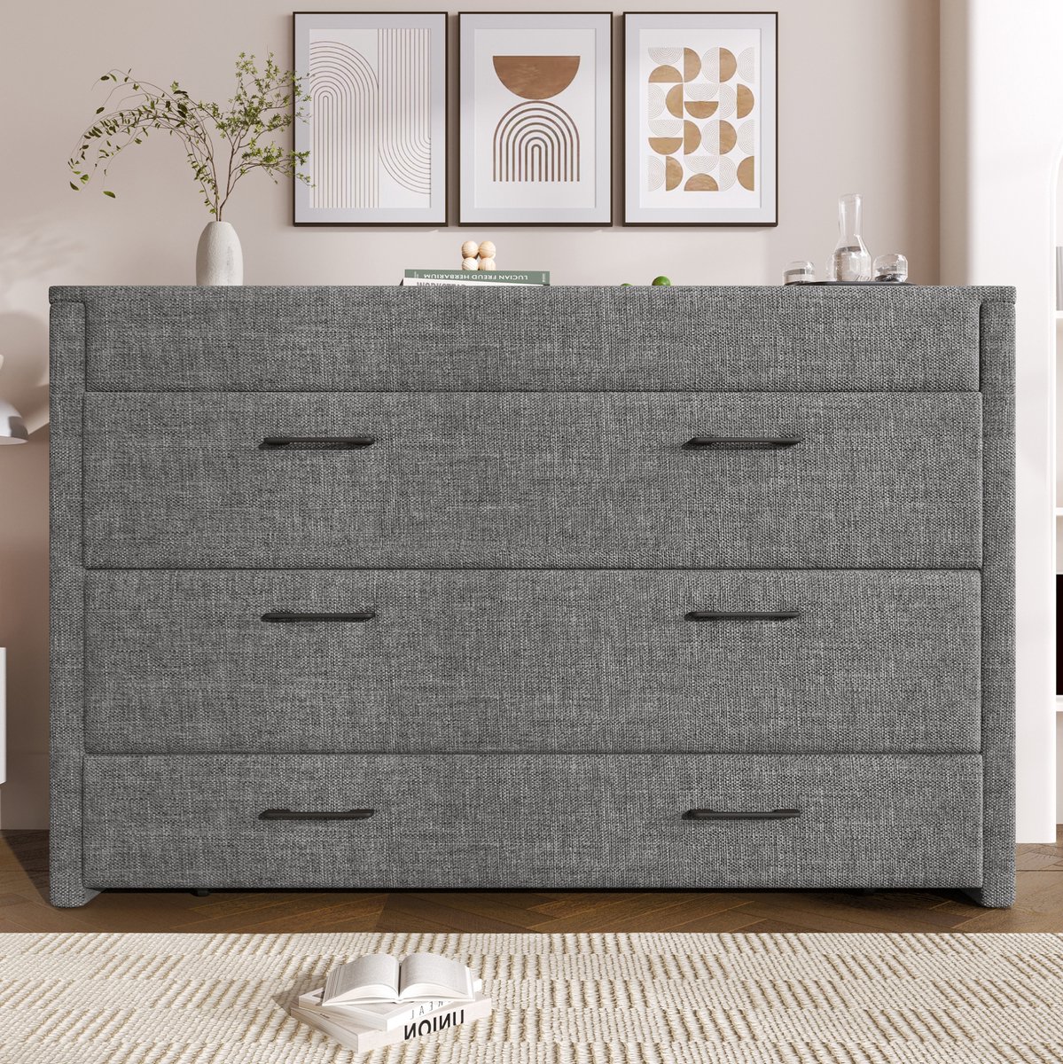 MEUNIQ Opklapbed 140 x 200 cm met lade, omvormbaar bedvak, USB- en Type-C-aansluitingen en lattenbodem voor slaapkamer, grijs