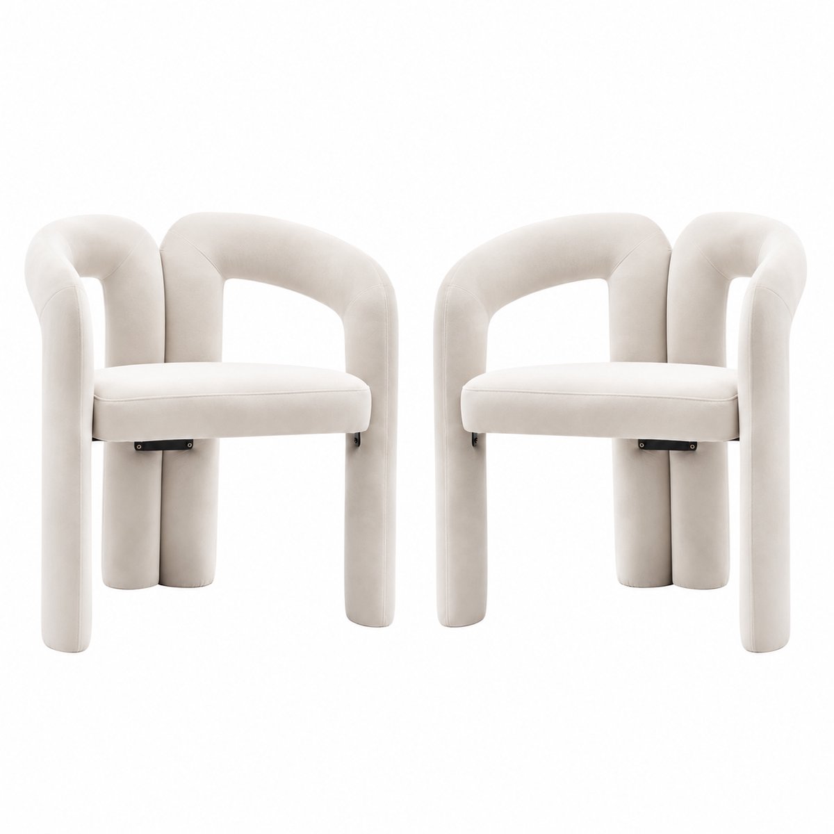 Bresht Eetkamerstoelen - Set van 2 - Fluweel - Ergonomische Armleuning - Hoge Rugleuning - Stalen Frame - Wit - 50,5 × 64 × 71 cm