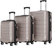 TRVLMORE Kofferset - 3 Delig - 42L Handbagage + 78L en 120L Ruimbagage - TSA Slot - Lichtgewicht - Reiskoffer set - Roségoud