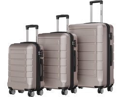 TRVLMORE Kofferset - 3 Delig - 42L Handbagage + 78L en 120L Ruimbagage - TSA Slot - Lichtgewicht - Reiskoffer set - Roségoud