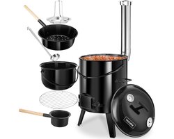 tectake® 5-in-1 Houtskool Oven - 17L - Kookpot - Goulash Ketel met Deksel - Braadpan - Stoofoven - Soepketel - Veldkeuken - Camping - Met Thermometer en Luchttoevoer - Emaillecoating