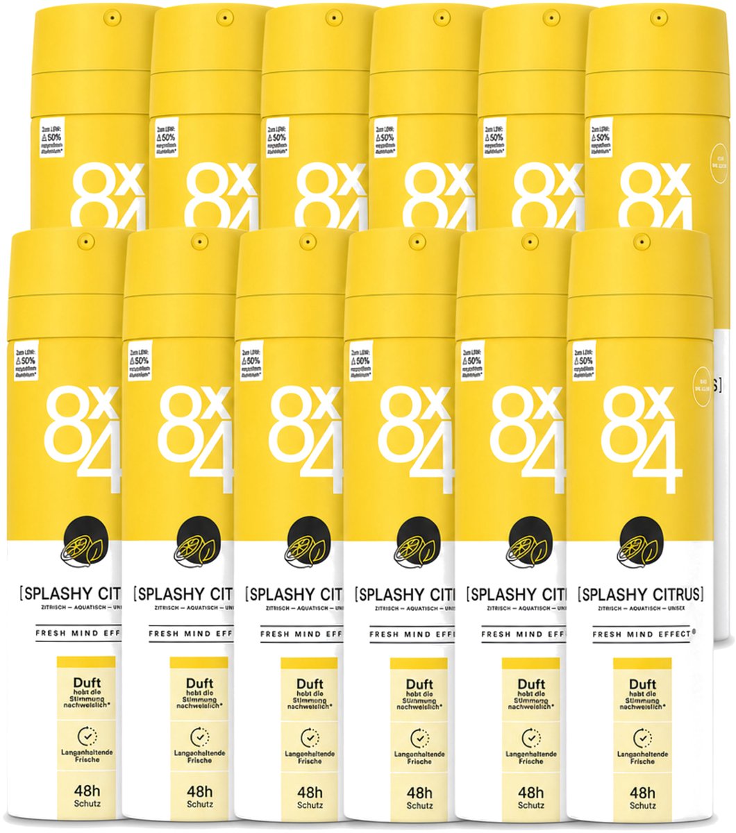 12 x 8 x 4 Deospray - Splashy Citrus - Deodorant - Citrusgeur - 150 ml - Voordeelverpakking - 12 stuks