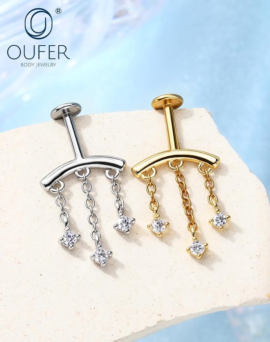 Verticale helix piercing 16G ketting CZ transparante hanger verborgen helix zilver goud platte achterkant oorbel verticale rook tragus oorbellen voor vrouwen — afbeelding 5