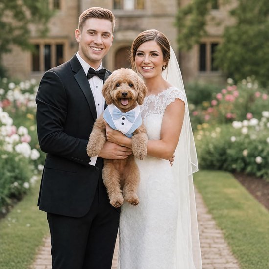 Harnas Tuxedo Stijl met Strikje - Trouwkleding voor Honden, Step-in Borsttuigje, Verstelbaar, Zacht Gevoerd voor Puppies en Kleine tot Middelgrote Honden (Lichtblauw, M) — afbeelding 3