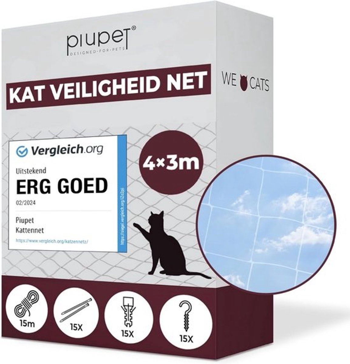 Transparant kattennet voor balkon en raam - Veilig net voor katten - 4 x 3 m