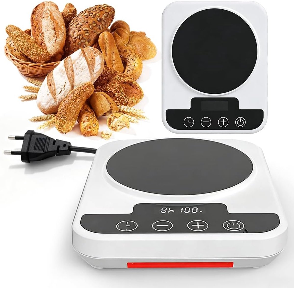 Verwarmingsmat voor zuurdesemstarter - Digitaal display - Timer van 1–12 uur - Warmhoudplaat - Nauwkeurige temperatuurregeling 21–38°C - Geschikt voor brooddeeg‑fermentatie en thuisbakken - ABS - Wit - Fermentatieverwarmer - Thermostaat