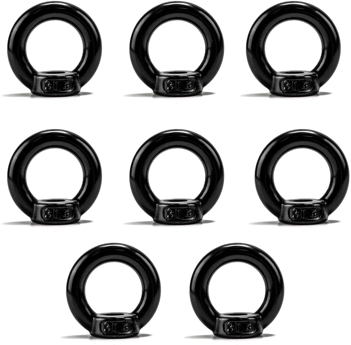 8 stuks ringmoeren M8, ringogen schroefdraad, 304 roestvrij staal, zwart, ringmoeren, oogmoeren, oogschroeven, oogschroeven, hardware, ringschroeven voor hefaccessoires (M8)