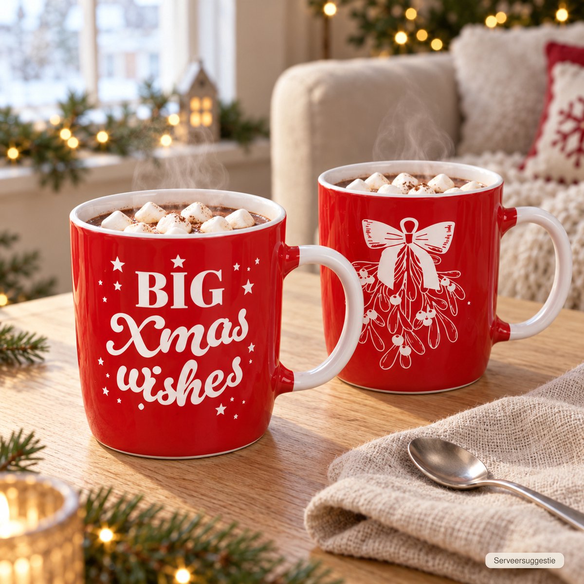 EasyMart Kerstmokken Cadeauset – Kerstpakket – 2 x 700 ml – Kerstcadeau met Chocolademelk, Marshmallows, Chocolade en Candy Canes – foto 4