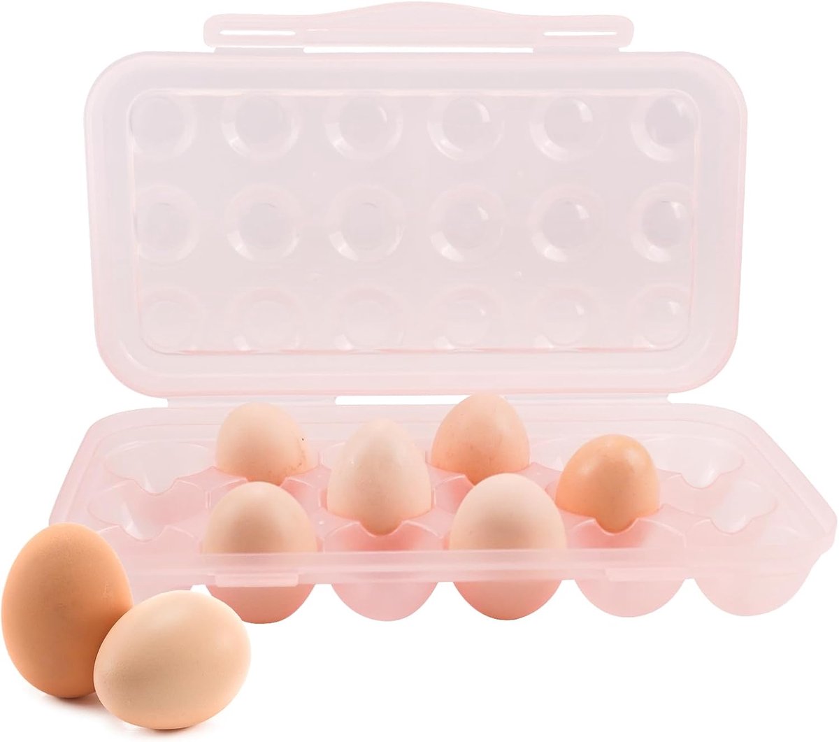 18 eierhouders voor de koelkast, eierhouder, eierhouder, transparante kunststof, stapelbare eierhouder met deksel voor koelkast, keuken, picknick in de open lucht (roze)