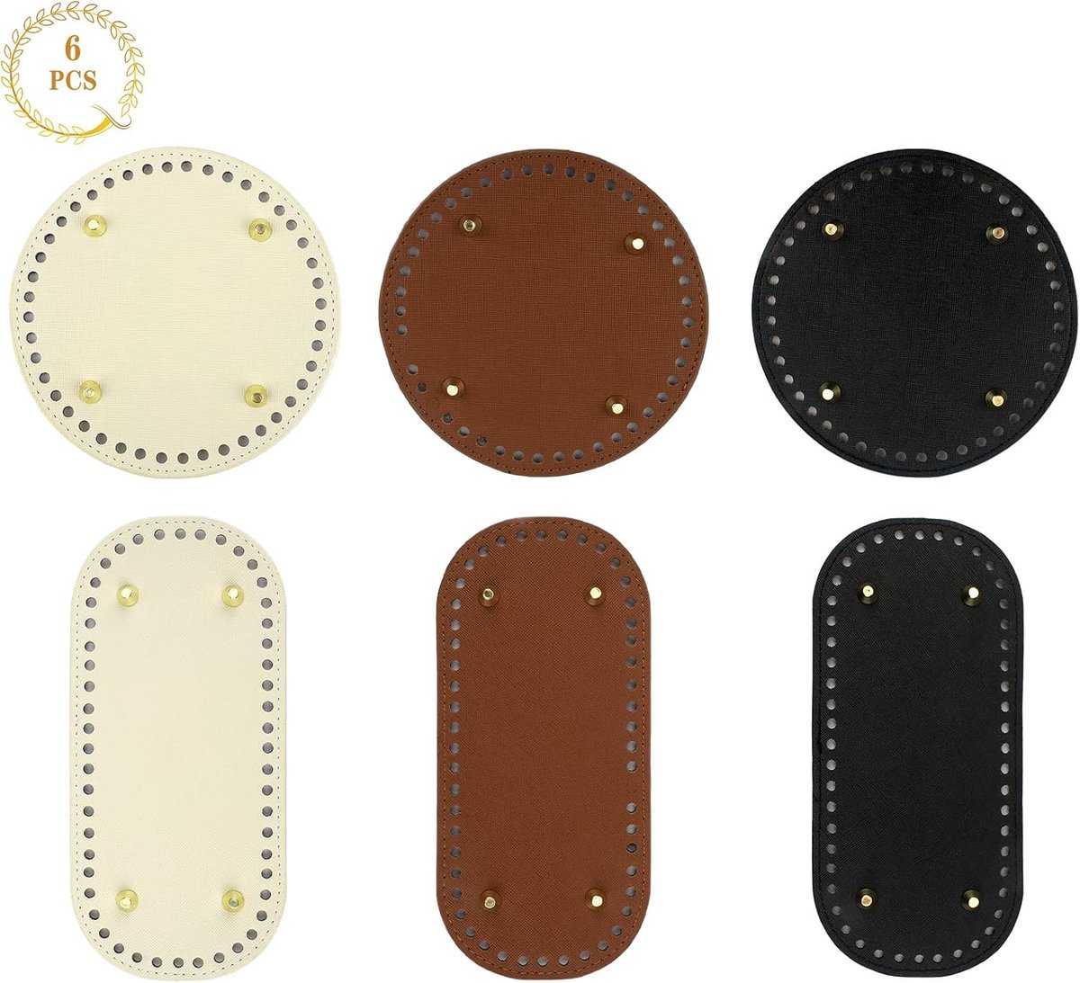 6 stuks ronde zakbodem, haaktas, bodem van de tas, ovaal, basis, tas, haken, met gaten voor doe-het-zelf handtas (rond en ovaal, van PU)