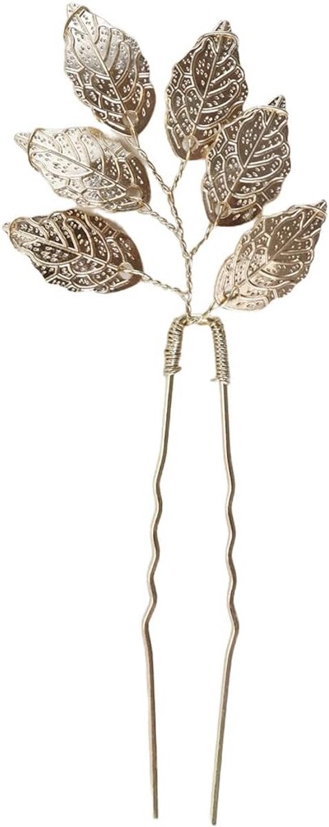 10 stuks decoratieve bruids-, bruilofts-, feest- en galajurken in U-vorm met gouden eucalyptusbladeren, haarspelden, hoofddeksels en haaraccessoires