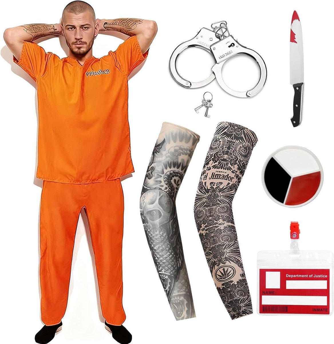 Gevangeniskostuum, oranje, gevangeniskostuum voor volwassenen, uniseks, gevangeniskostuum, voor cosplay, carnaval, feest