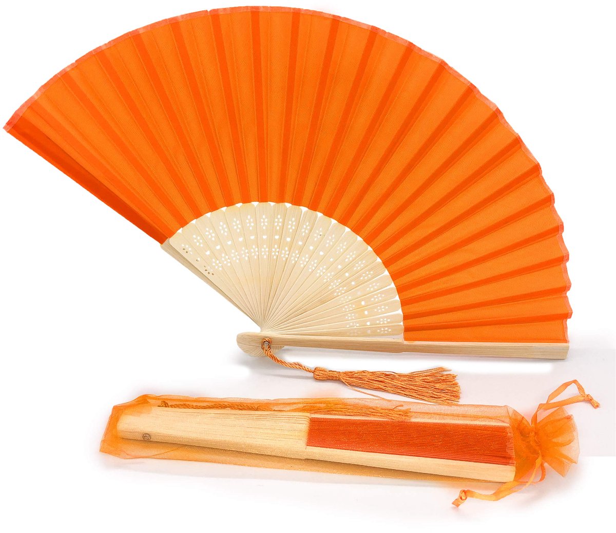 Vouwbare handventilator - A-kwaliteit bamboe ribben - oranje - perfect voor zomerfeesten - ShopVlot