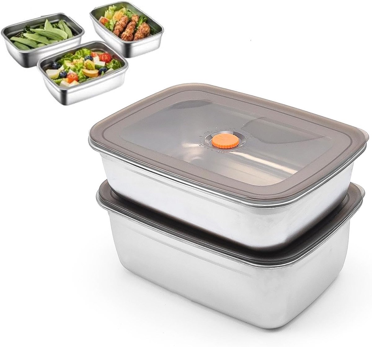 2 stuks vershouddozen met deksel, 316 roestvrij stalen vriesdozenset, verzegelde roestvrijstalen dozen met deksel, 1000 ml en 1500 ml, voor picknick, thuis, school