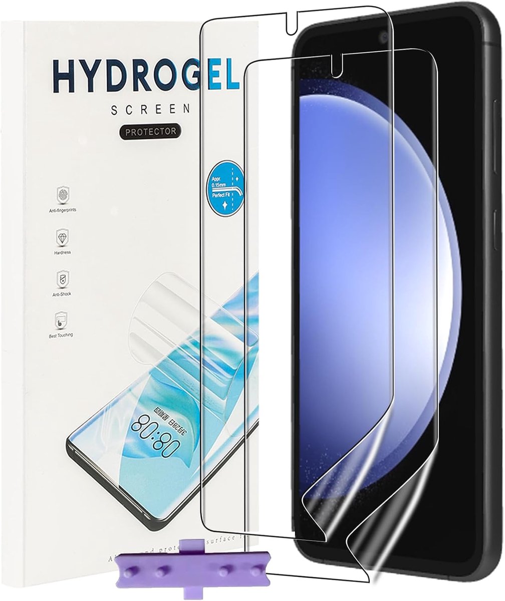 2 stuks beschermfolie voor Samsung Galaxy S24 Plus 5G, zachte flexibiliteit, hydrogelfolie met positioneringshulp, vingerafdruk-ID-ondersteuning, krasbestendig, geen luchtbellen