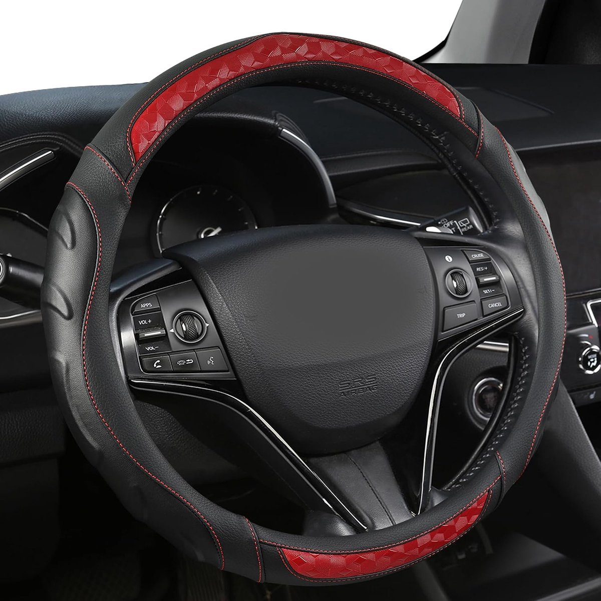 Panther Aangepaste Auto Stuurhoes voor Volkswagen, Toyota, Mercedes, Peugeot, BMW, Ford, Skoda, Kia, Universele Pasvorm 37-38 cm (14.5-15”) - Rood