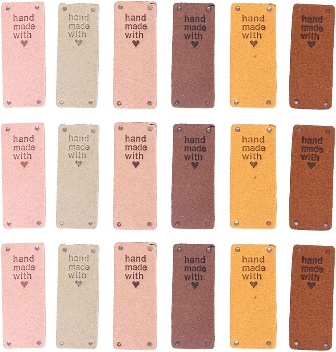 30 stuks handgemaakte lederen etiketten, tags, rechthoekig, naaien, doeken, etiketten, naaien, met 4 gaten, handgemaakt met liefdeslabel voor naaien, knopen, doe-het-zelf, knutselen, scrapbooking, kledingaccessoires, 5 x 2 cm
