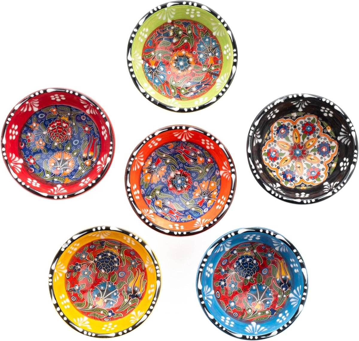 Keramische Schalen, Dip-Schalen, set van 6, 100 ml, sojasausschaal, handgemaakte charcuterie-schalen, kleurrijke schalen, vaatwasser- en magnetronbestendig, 8,1 cm mini-schalen, ECB000