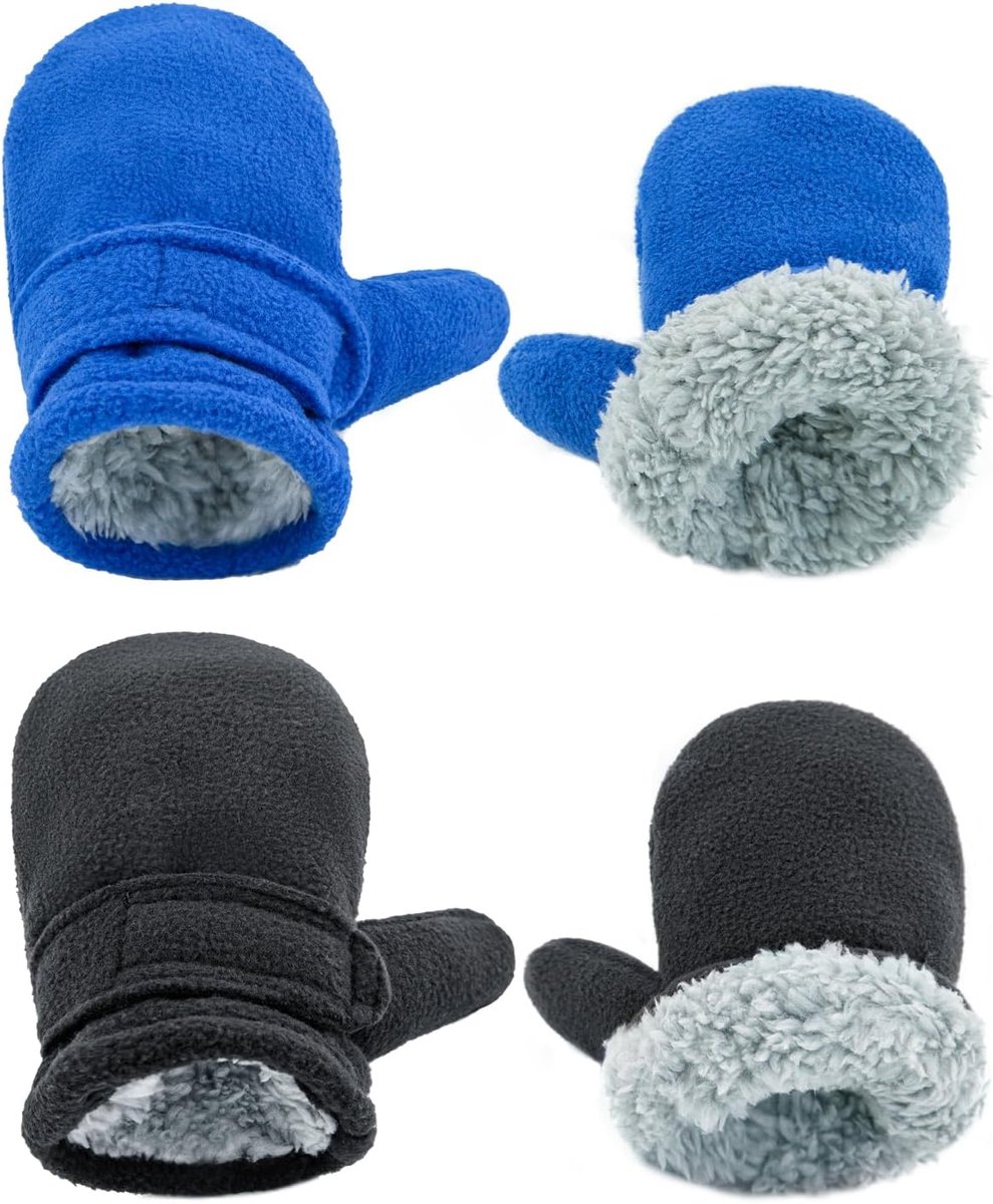 Handschoenen voor baby's, fleece gevoerd, voor peuters, jongens, warme en zachte handschoenen voor baby's, meisjes, verstelbare wanten voor buiten