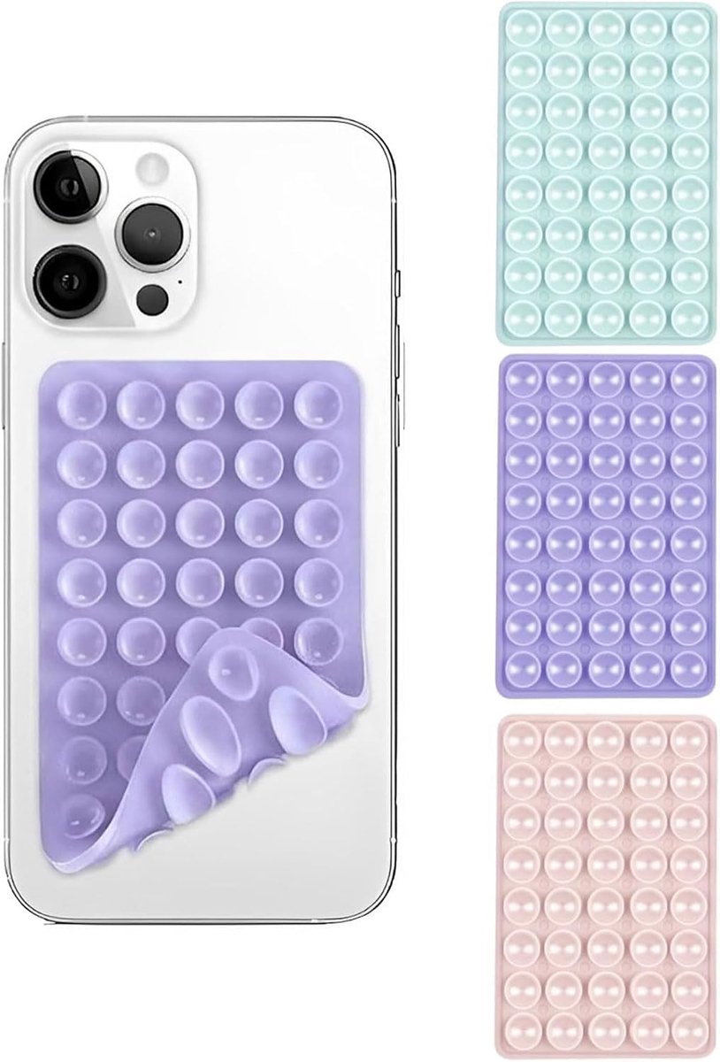 3 stuks siliconen zuignap telefoonhouder dubbelzijdig, siliconen zuignap telefoonhoesjes, voor video's, mobiele telefoon lijm, dubbelzijdige zuignap voor alle mobiele telefoons, roze/paars