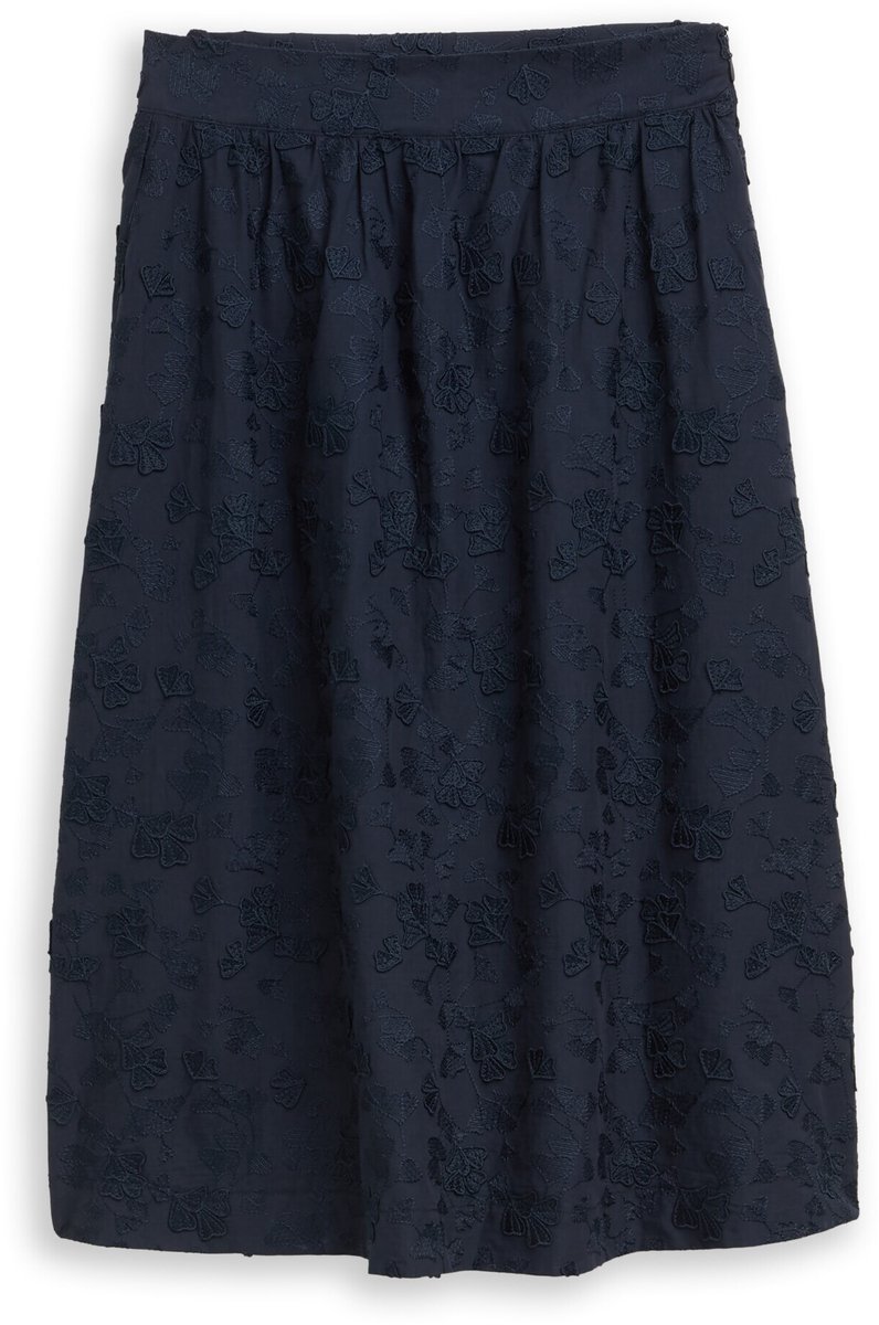 Tom Tailor - Midi-rok met hoge taille en borduursel - Maat 40 - sky captain blue