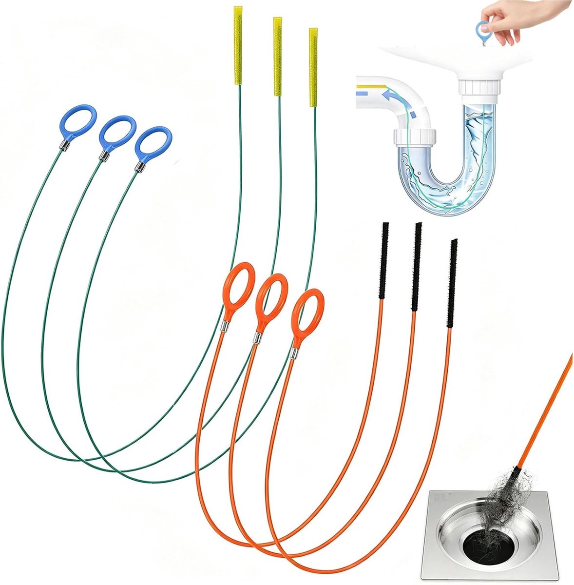 6 stuks afvoerslang, 30 inch en 50 inch afvoer ontstopper gereedschap