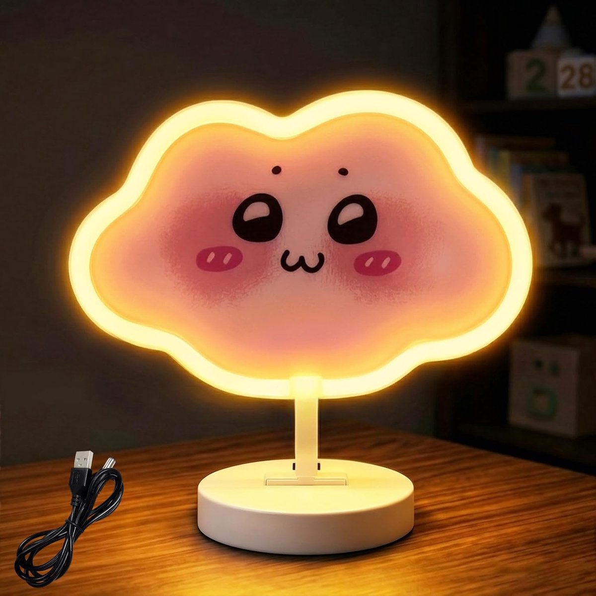 Neonbord met sokkel, neonlamp, neonlicht, USB-/batterijvoeding, voor kinderkamer, slaapkamer, woonkamer, feest, geschenken, verjaardagen (warmwit)