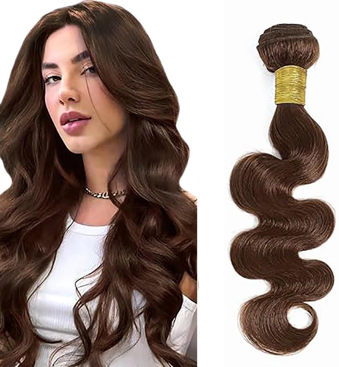 Wave Human Hair Bundles Single Extensions Machine Double Wefts Unprocessed Remy Weave Color #4 Chocolate Brown for Woman 12 Inch