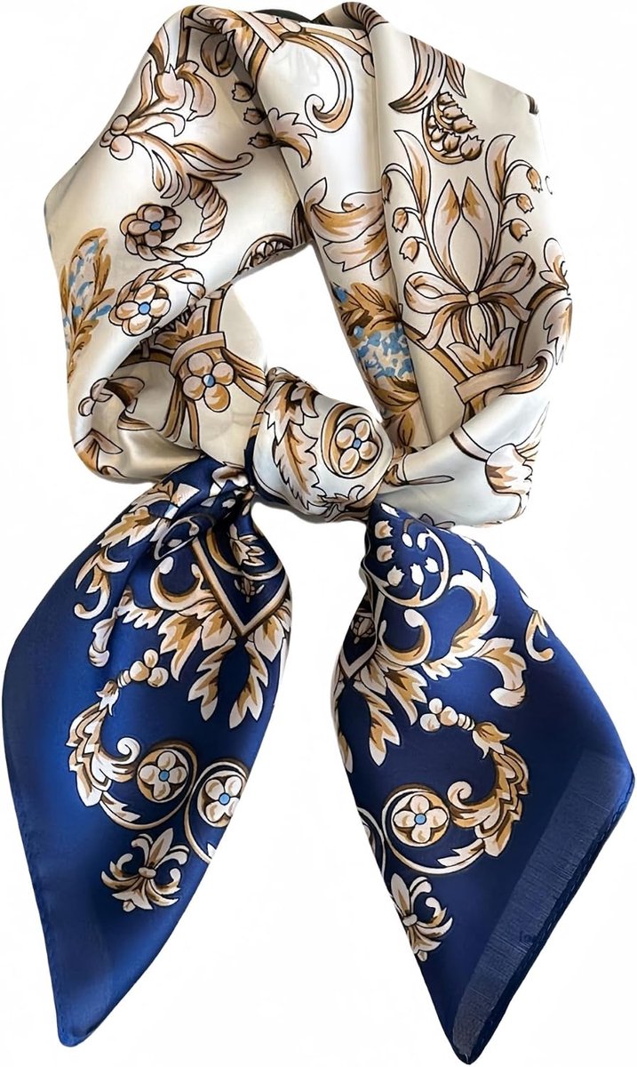 Halsdoek van kunstzijde bloemen en verschillende patronen bedrukte sjaal elegant accessoire 70 cm x 70 cm vierkante doek